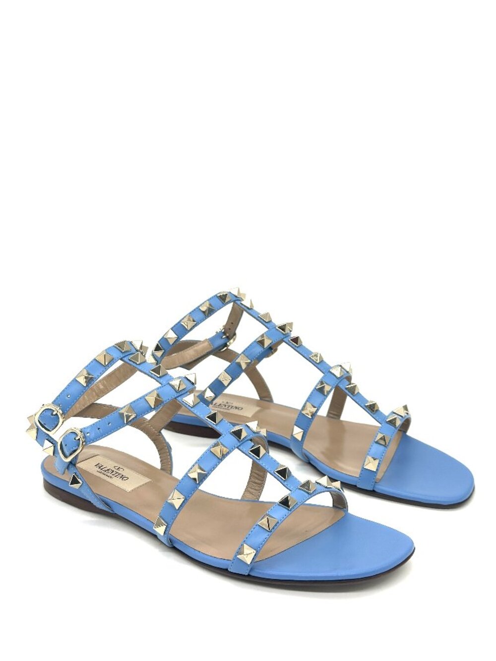 Valentino Rockstud Studded Caged Ankle Strap Flat Gladiator Sandals Shoes - Picture 5 of 16